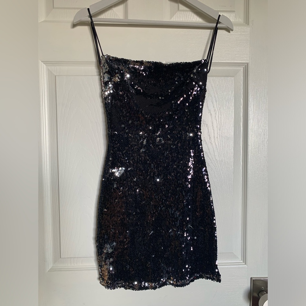 Lucy in the Sky black sequin backless mini dress